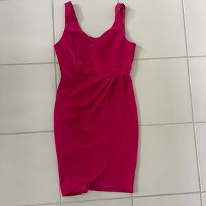 Fuchsia Sleeveless Wrap-Front Sheath Dress